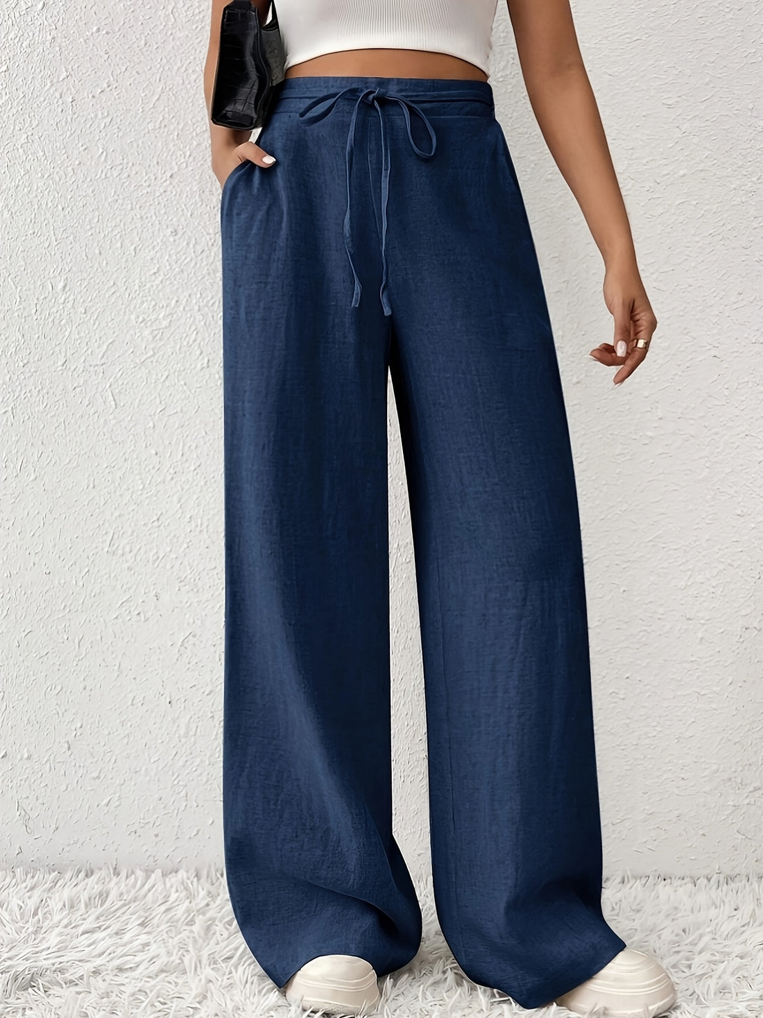 Pantaloni larghi e comodi da donna, stile francese, casual e alla moda, con tasche.